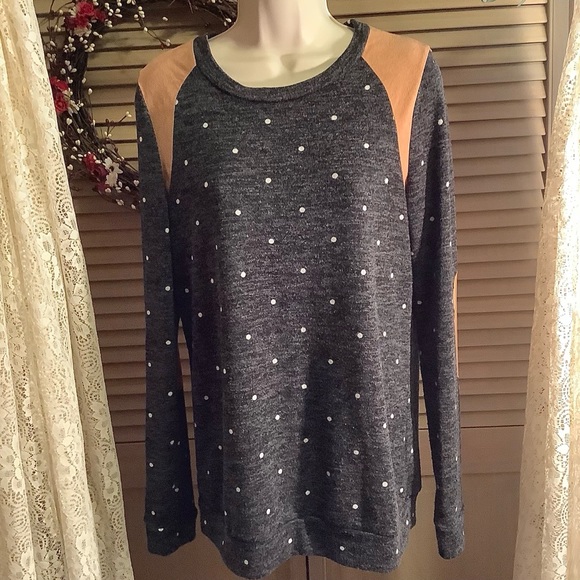 12 pm by Mon Ami knit top tunic sueded trim and elbows Medium - Picture 2 of 5